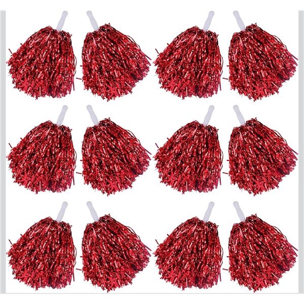 1 12-Pack of Red Shimmer Dance/Celebration PomPoms - New