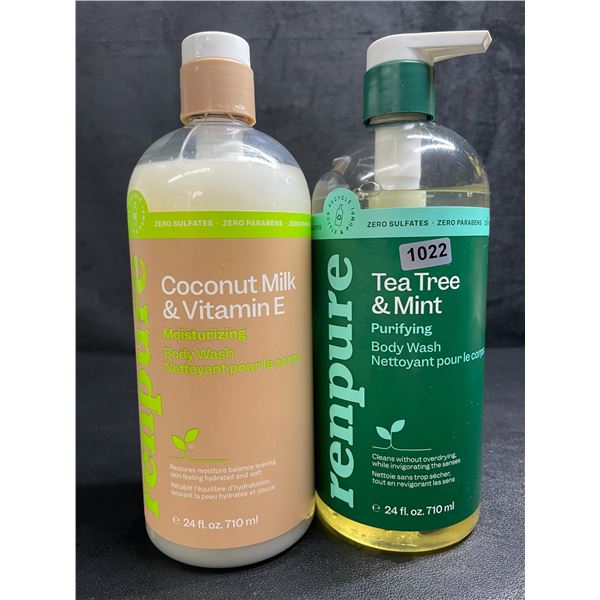 Lot of 2 Renpure Body Washes; Coconut Milk Moisturizing & Tea Tree Mint Purifying (710ml) - New