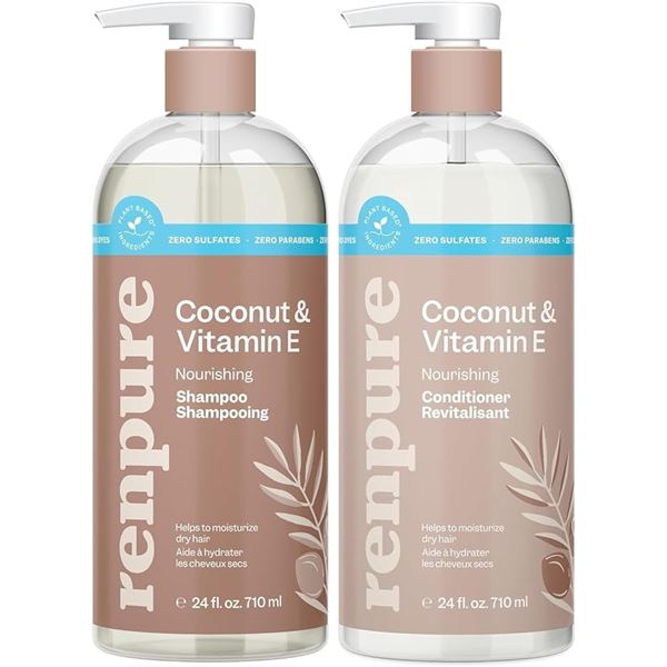 Renpure Coconut & Vitamin E Nourishing Shampoo & Conditioner Set (710ml) - New