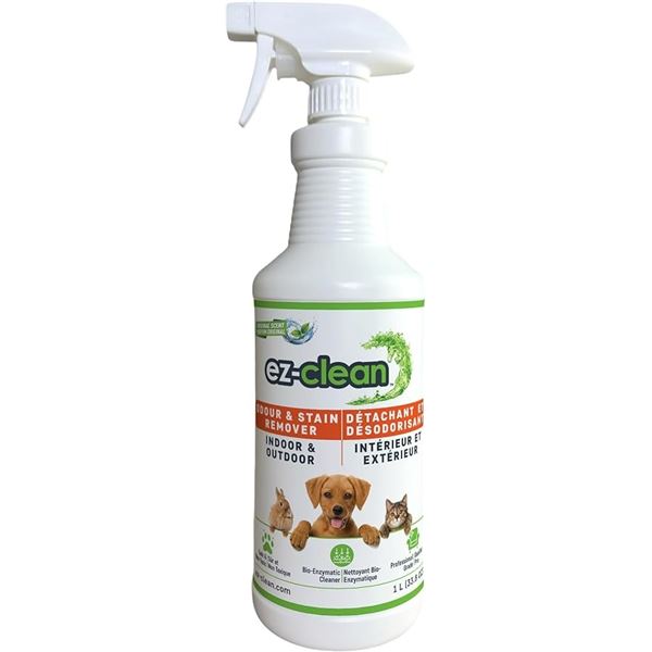 Ez-Clean Odour & Stain Remover (1L) For Indoors/Outdoors; Great for Removing Pet Stains/Odours - New