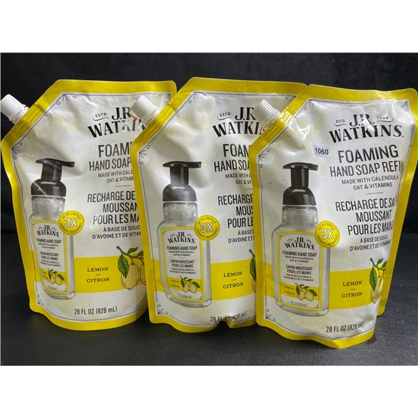 Lot of 3 J.R. Watkins Foaming Hand Soap Refill Pouches (828ml) Lemon Scent - New
