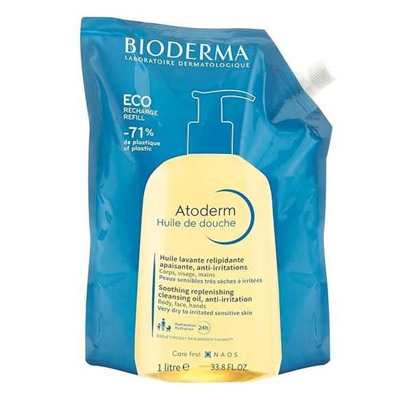 Bioderma Atoderm Shower Oil Cleansing Oil for Body/Face/Hands (1L Refill Pouch) - New!