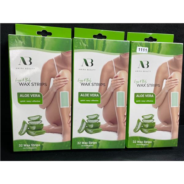 3 Boxes of Amira Beauty Aloe Vera Wax Strips for Legs & Body (32 Strips Each) - New