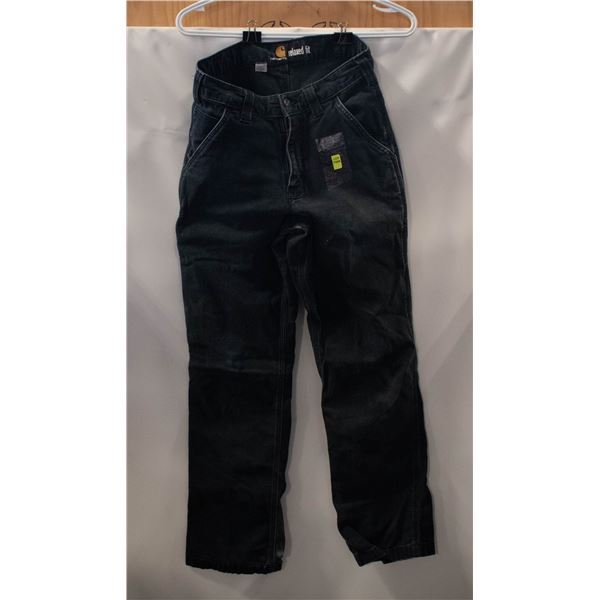 CARHART RELAXED FIT 28 X 32 BLACK JEANS, USED
