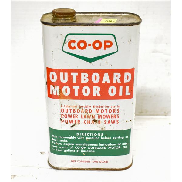 VINTAGE EMPTY 1QT CAN OF CO-OP OUTBOARD MOTOR OIL