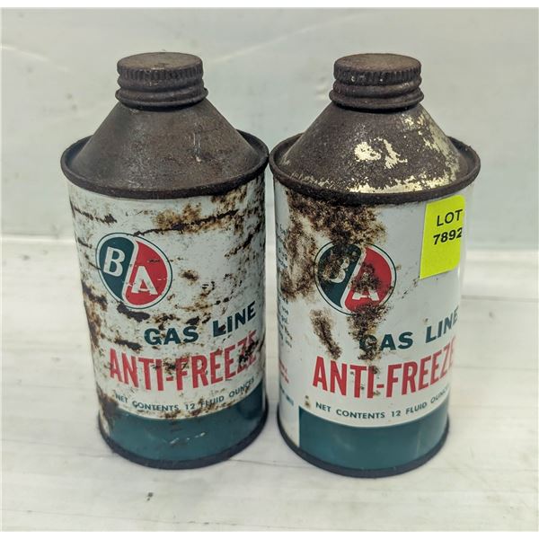 2 VINTAGE EMPTY CANS OF BA GAS LINE ANTI-FREEZE