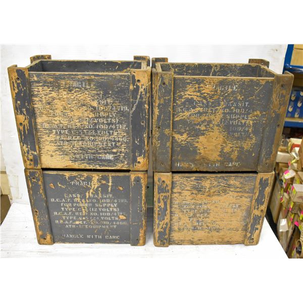 LOT OF 4 VINTAGE RCAF WOODEN STACKING 12V BATTERY