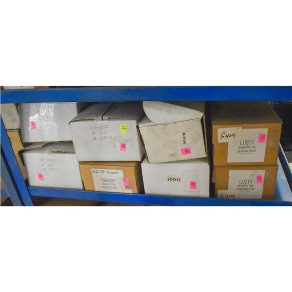 SHELF LOT OF ASSORTED ALTERNATORS & GENERATORS