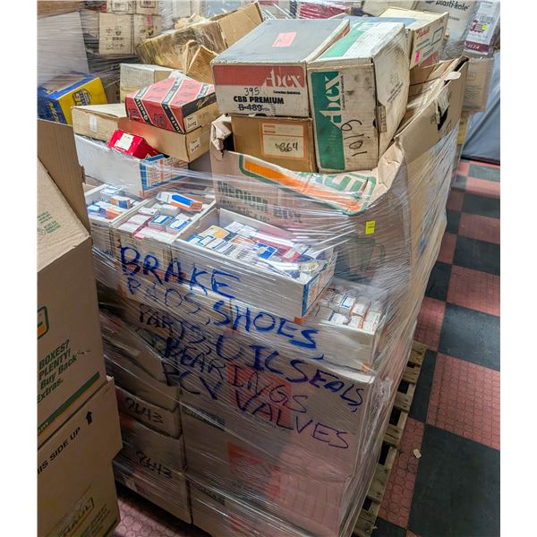 PALLET OF ASSORTED BRAKE PADS, SHOES, BRAKE PARTS,