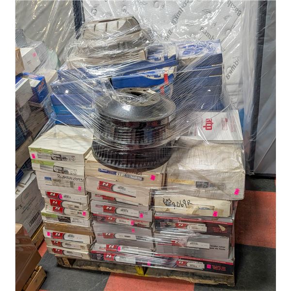 PALLET OF ASSORTED CABLES, BRAKE ROTORS, & CLUTCH