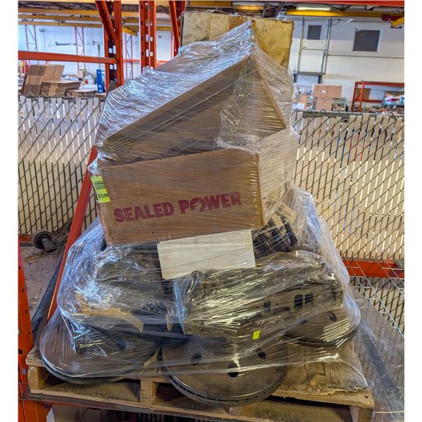 PALLET OF ASSORTED CAR PARTS INCL: CYLINDER HEADS