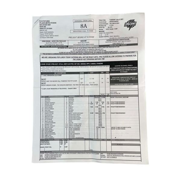 Shazam! Fury of the Gods (2023) - Call Sheet / Pocket Script Pages