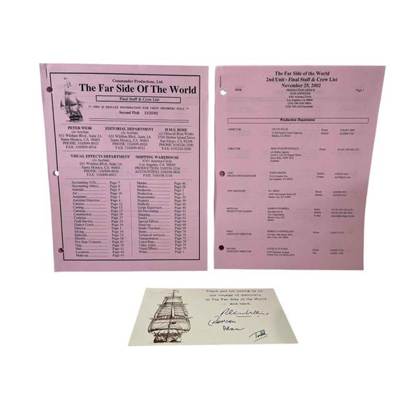 Master and Commander: The Far Side of the World (2003) - Signed Note and Crew List