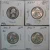 Image 1 : 220. 1932P, 39P, 41D, & 42D Washington Silver Quarters. VG-EF