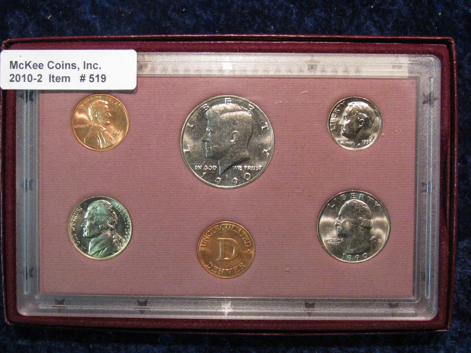 519. 1990 D Uncirculated Bank Set of U.S. Coins. 6 pcs. Includes Mint