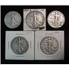 569. 1937P, S, 44D, 45P, & 46P Walking Liberty Half Dollars. G-F,