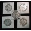 570. 1938P, 39P, D, 41D & 42P Walking Liberty Half Dollars. G-F,
