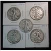 571. 1942D, 43P, 45S, 46S, & 47D Walking Liberty Half Dollars. G-F,
