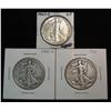 572. 1943D, 44P, & 47D Walking Liberty Half Dollars. VG-EF.