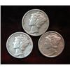 663. 1942 P, D, & S Mercury Dimes. EF 40.