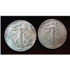 679. 1945 D & 46 D Walking Liberty Half Dollars. EF.