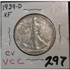 893. 1939D Walking Liberty Half Dollar. EF.