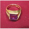 Image 2 : 962. Large Men's 10K Gold Ring with Amathest Setting.