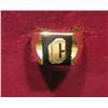 Image 1 : 964. Large Men's 10K Gold Ring Black Onyx with Letter C in Center.