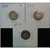 1032. 1855, 57 & 77 Liberty Seated Dimes. AG.