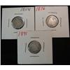 1033. 1854, 76 & 91 Liberty Seated Dimes. AG.