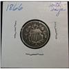1047. 1866 Rays Shield Nickel. VG Dark.
