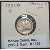 Image 1 : 1135. 1921 D Mercury Dime. G-4. Reverse rim worn, but a very Rare date.