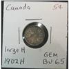 1340. 1902 H Canada Five Cent Silver Large H. Original toned MS 65. Cat. $300
