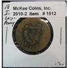 1512. 1820 Irish Large Penny Token. Depicts harp & King's Bust.