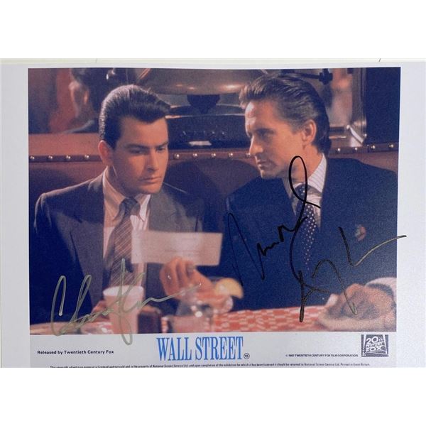 Wall Street Michael Douglas and Charlie Sheen facsimile signed movie photo
