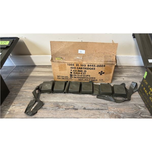 CASE OF 7.62MM BALL C21 480 CARTRIDGES IN BANDOLIERS