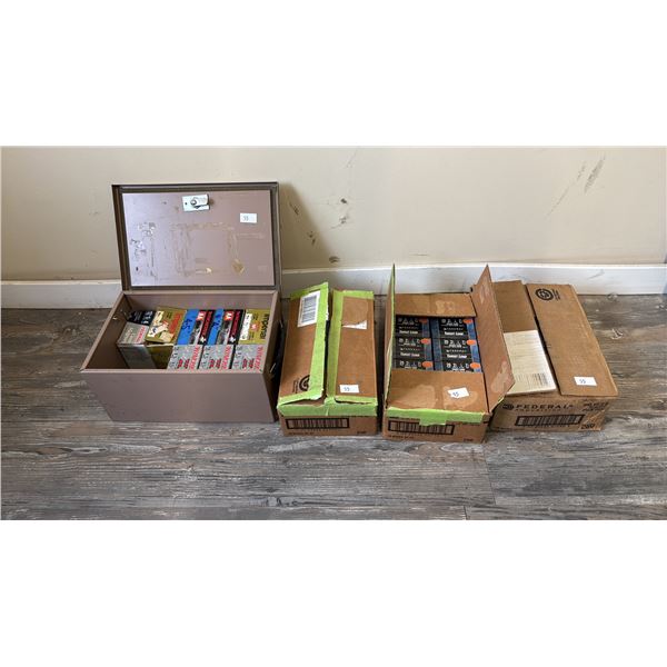 METAL CASE & (3) BOXES OF ASSORTED SHOTGUN AMMUNITION