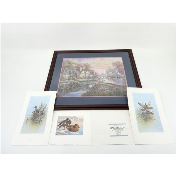 "WASHINGTON WATERFOWL" STAMP / "PINTAILS" PRINTS AND "RUNNING SPRINGS MANOR" FRAMED PRINT LOT
