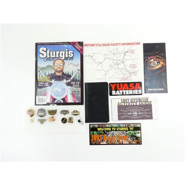 ASSORTED HARLEY OWNERS GROUP RALLY MAGAZINES / PAMPHLETS / PINS / ETC. LOT
