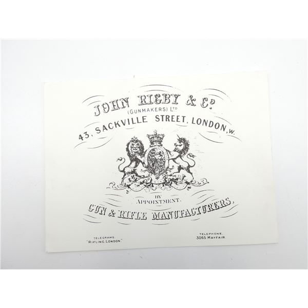 "JOHN RIGBY & CO. (GUNMAKERS) LTD." TRADE LABEL