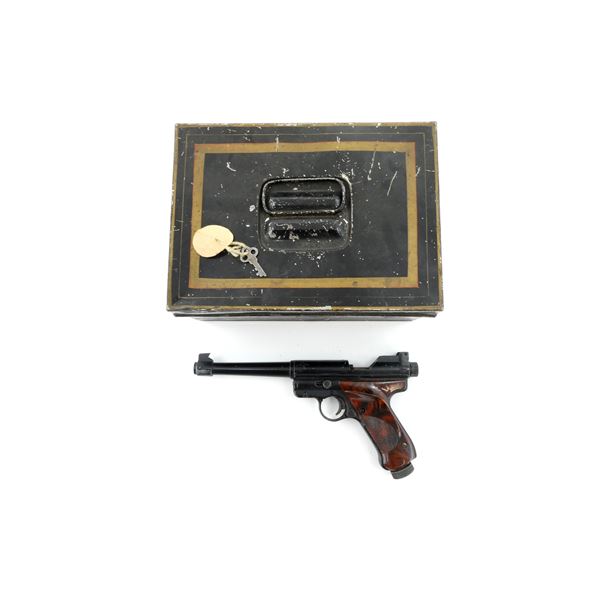 CROSMAN MK I .22 CAL. CO2 PELLET PISTOL WITH LOCK AND KEY STORAGE CONTAINER LOT