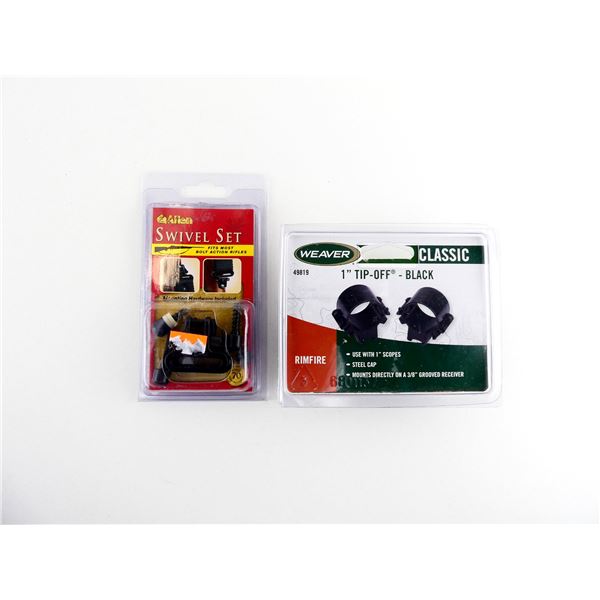 WEAVER 1" TIP-OFF SCOPE RINGS AND ALLEN BOLT ACTION RIFLE SLING SWIVELS LOT