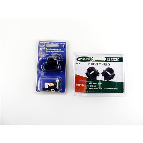 WEAVER 1" TIP-OFF SCOPE RINGS AND RAVAGE RIFLE SLING SWIVELS LOT