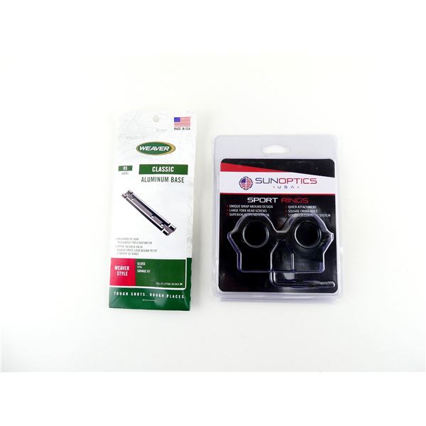 SUNOPTICS SPORT 1" SCOPE RINGS AND WEAVER SCOPE RAIL LOT