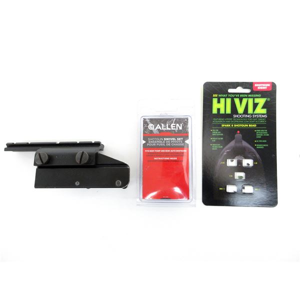 WEAVER B2 SIDE-MOUNT SHOT GUN RAIL / ALLEN SLING SWIVELS AND HIVIZ SPARK 11 SHOTGUN BEAD LOT