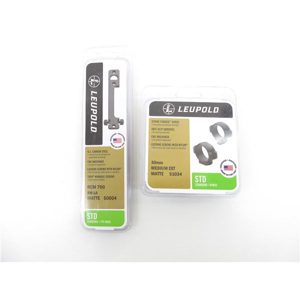 LEUPOLD 30MM SCOPE RINGS AND REMINGTON 700 LONG ACTION SCOPE BASE MOUNT LOT