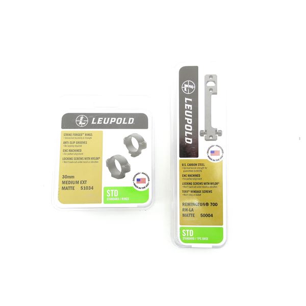 LEUPOLD 30MM SCOPE RINGS AND REMINGTON 700 LONG ACTION SCOPE BASE MOUNT LOT