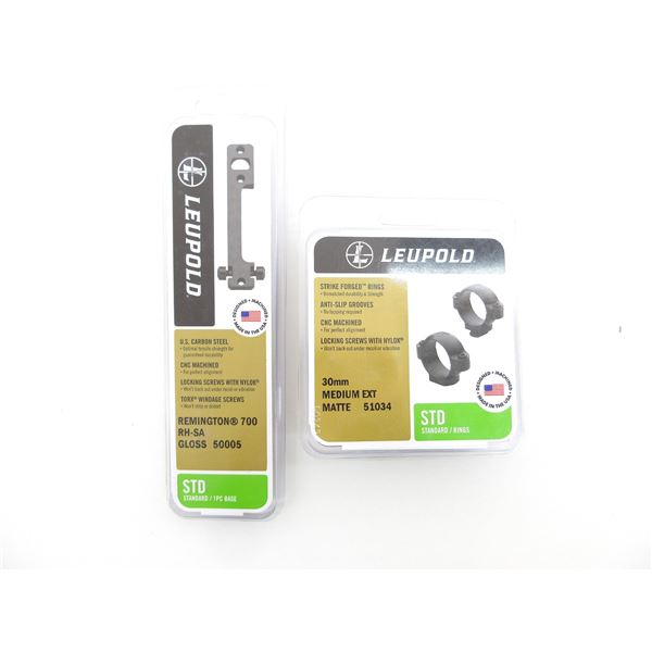 LEUPOLD 30MM SCOPE RINGS AND REMINGTON 700 SHORT ACTION SCOPE BASE MOUNT LOT