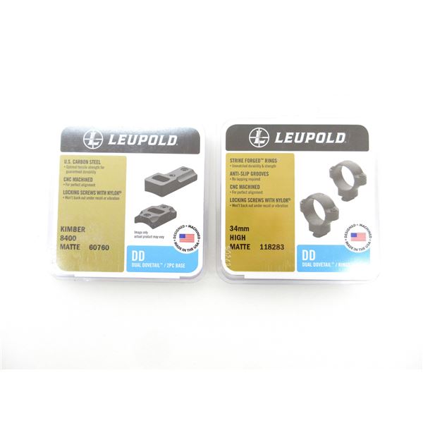 LEUPOLD 34MM SCOPE RINGS AND KIMBER 8400 SCOPE BASE MOUNT LOT