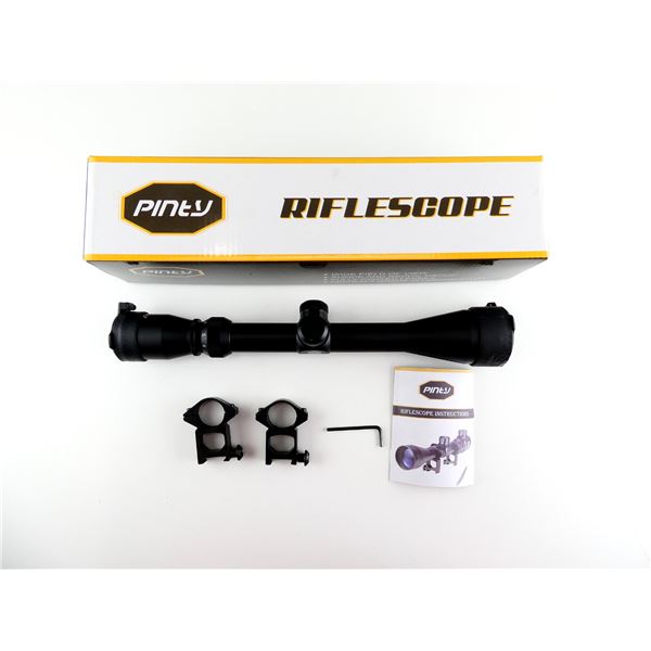 PINTY 3-9 X 40 RIFLE SCOPE WITH SEE-THRU RINGS LOT